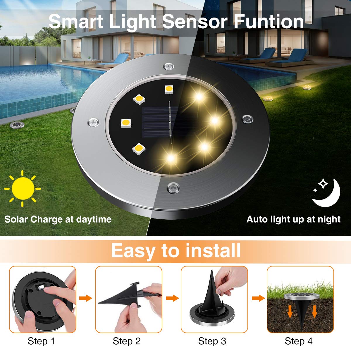 SET DE 4 LUCES LED PARA JARDÍN CON PANEL SOLAR SL-600