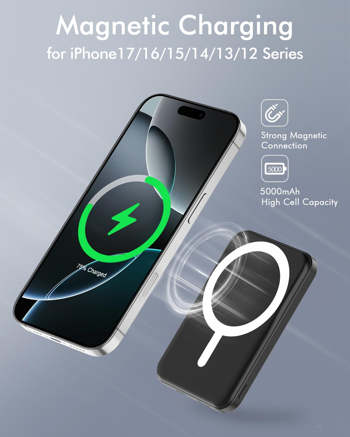 Power Bank Apple,Bateria externa, 5000 mAh Cargador Portátil Inalámbrico